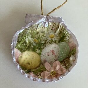 Handcrafted Shell Ornament Easter Vintage Egg Purple Metallic 3 inch Decoupage